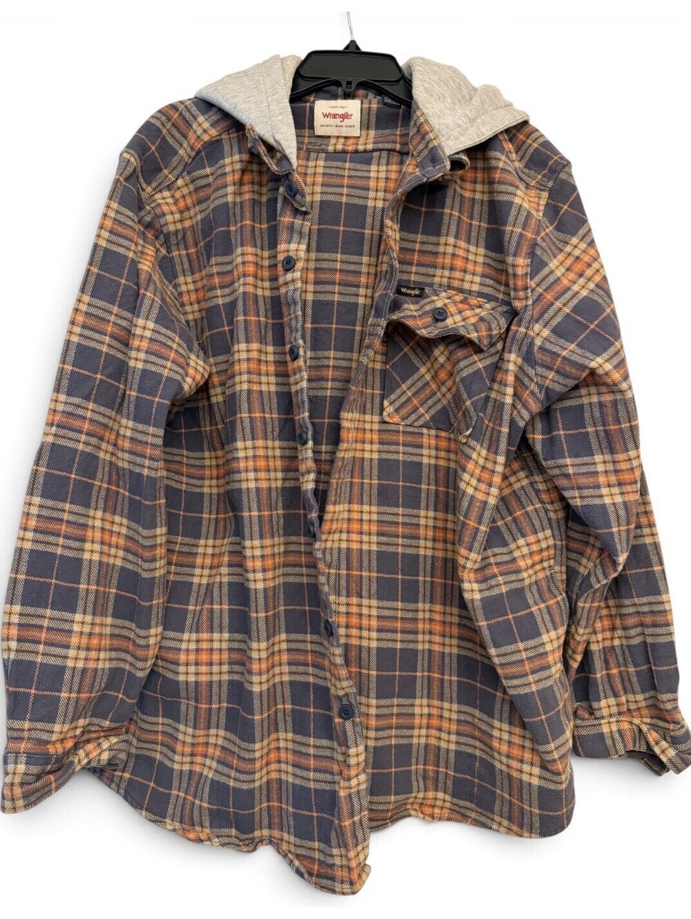 Wrangler Men's 2XL Plaid Hooded Button Jacket w/ Pockets